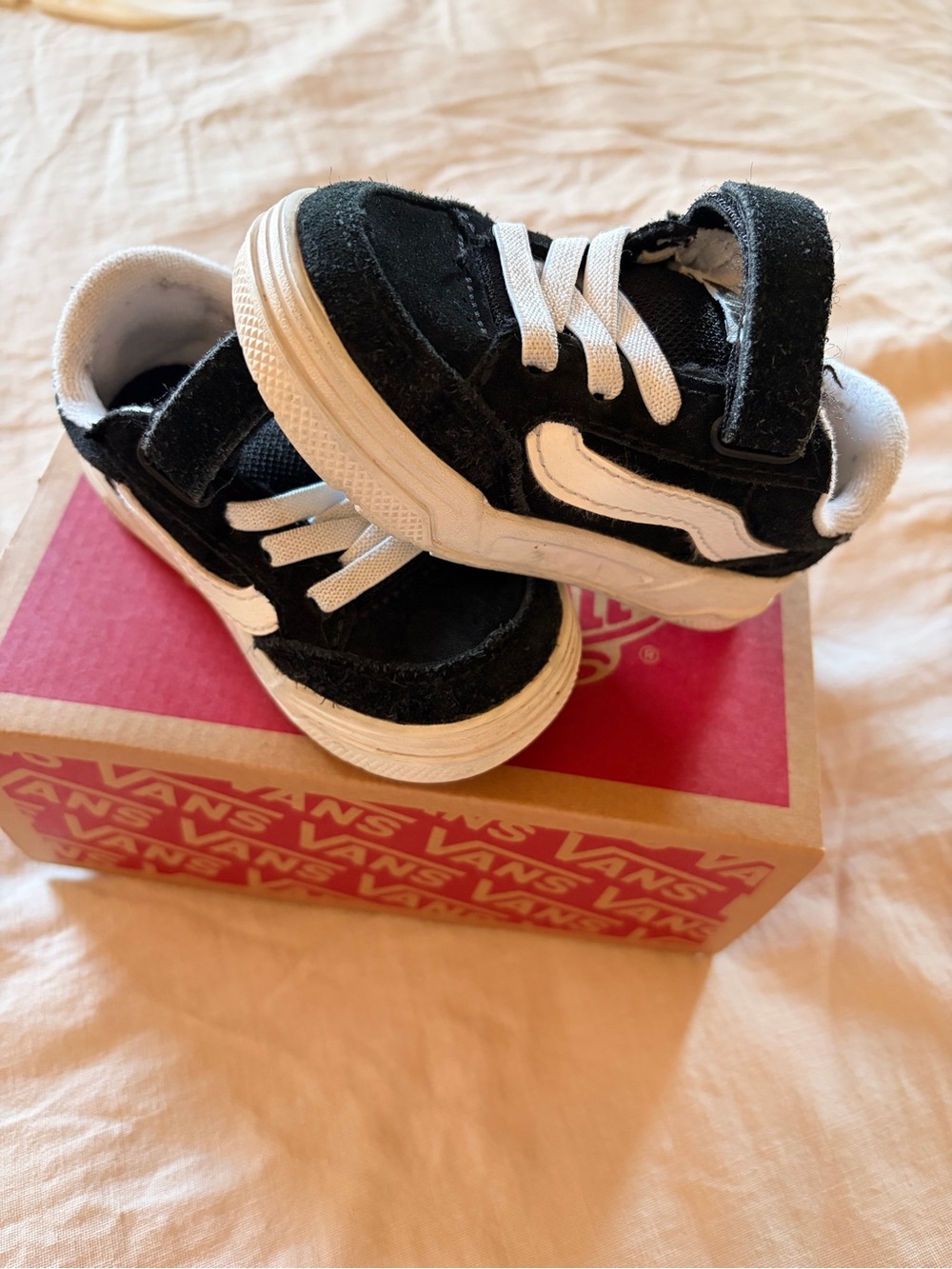Vans Kids Black and White Velcro Skate Sneakers